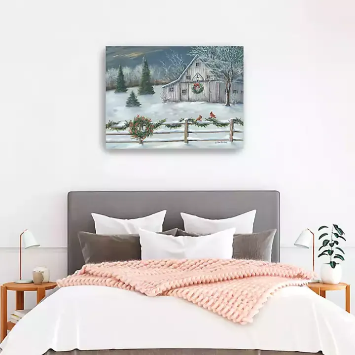 Winter Christmas Barn Canvas Art Print, 40x30 in.