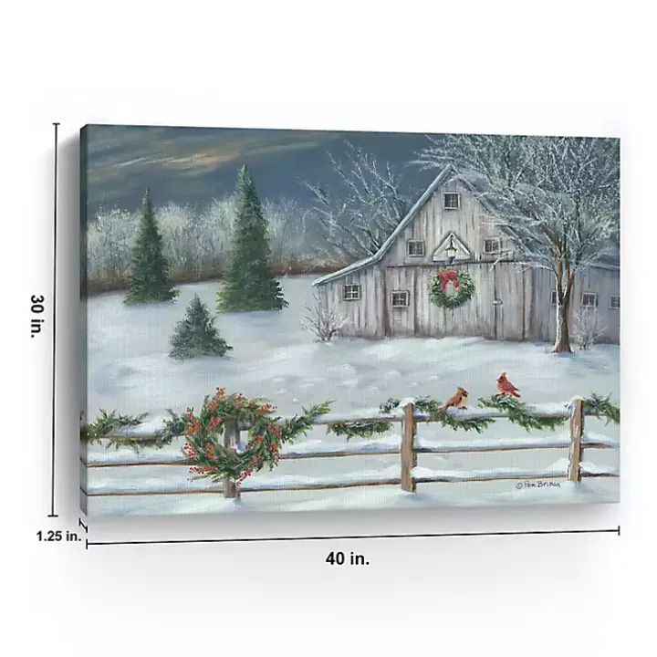 Winter Christmas Barn Canvas Art Print, 40x30 in.