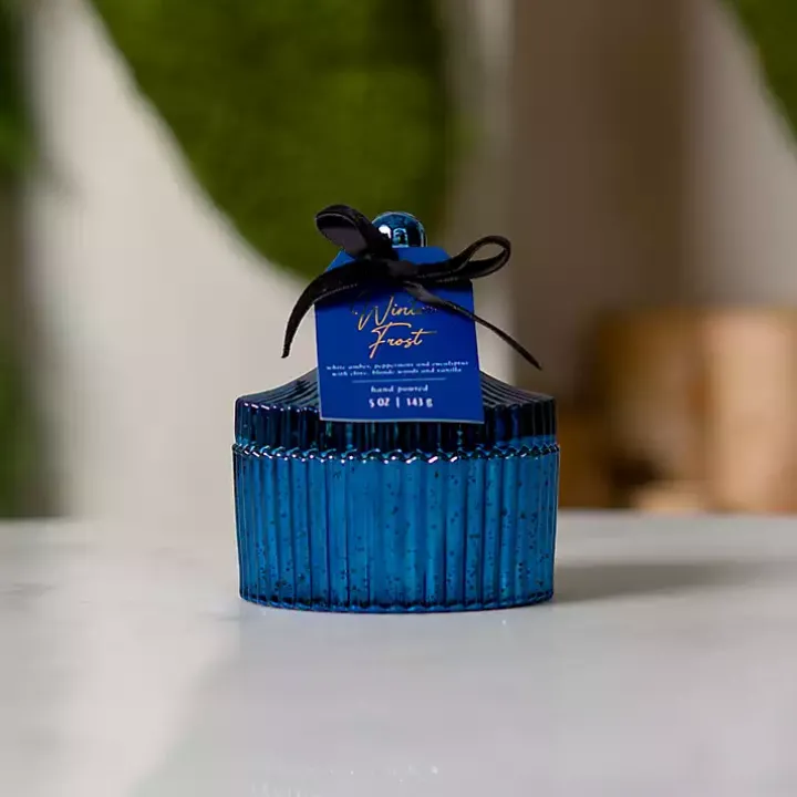 Winter Frost Blue Mercury Glass Jar Candle