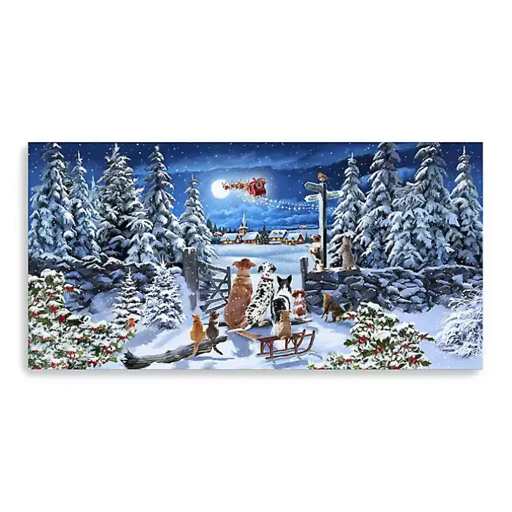Winter Pets Watching Santa Canvas Art Print