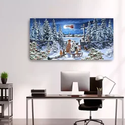 Winter Pets Watching Santa Canvas Art Print