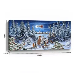 Winter Pets Watching Santa Canvas Art Print