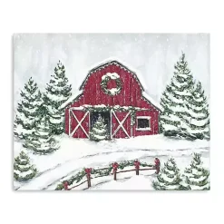 Winter Red Barn Canvas Christmas Art Print