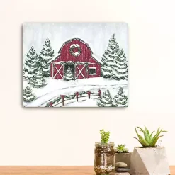 Winter Red Barn Canvas Christmas Art Print