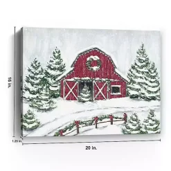 Winter Red Barn Canvas Christmas Art Print