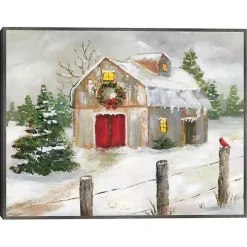 Winter Red Door Barn Framed Art Print