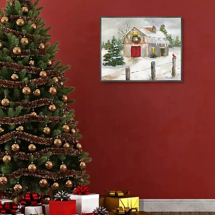 Winter Red Door Barn Framed Art Print