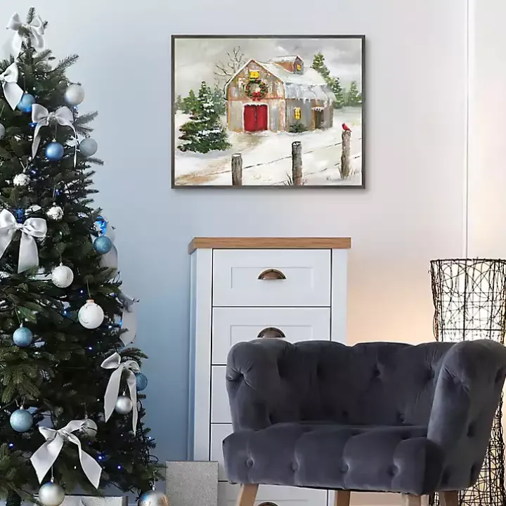 Winter Red Door Barn Framed Art Print