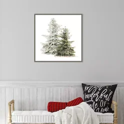 Winter Trees Gray Framed Canvas Art Print