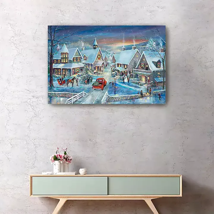 Winter Village Christmas Giclee Canvas Art Print