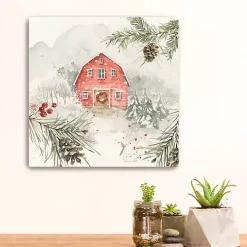 Wintery Pineberry Barn Canvas Art Print
