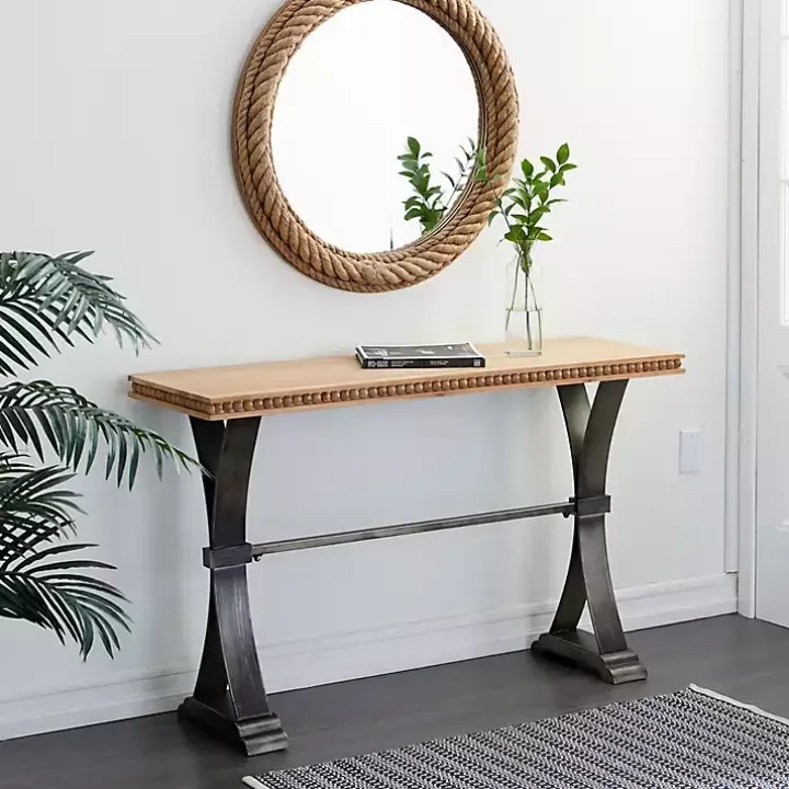 Wood & Metal Trestle Base Console Table