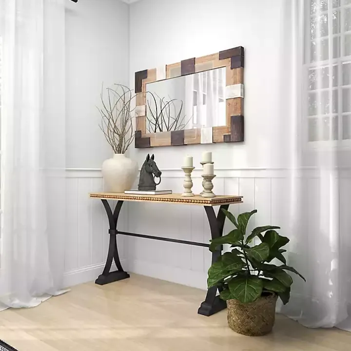 Wood & Metal Trestle Base Console Table