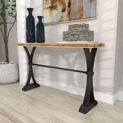 Wood & Metal Trestle Base Console Table