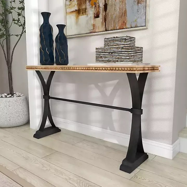 Wood & Metal Trestle Base Console Table