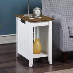 Wood & White Two-Tone Charging Open Accent Table