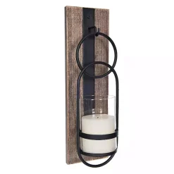 Wood and Black Metal Geometric Sconce