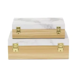 Wood and Faux Marble Rectangular Boxes, Set of 2