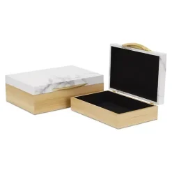 Wood and Faux Marble Rectangular Boxes, Set of 2