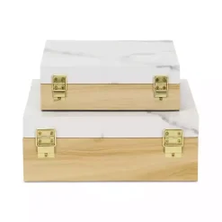 Wood and Faux Marble Square Boxes, Set of 2