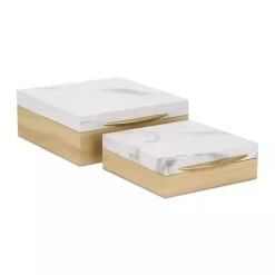 Wood and Faux Marble Square Boxes, Set of 2
