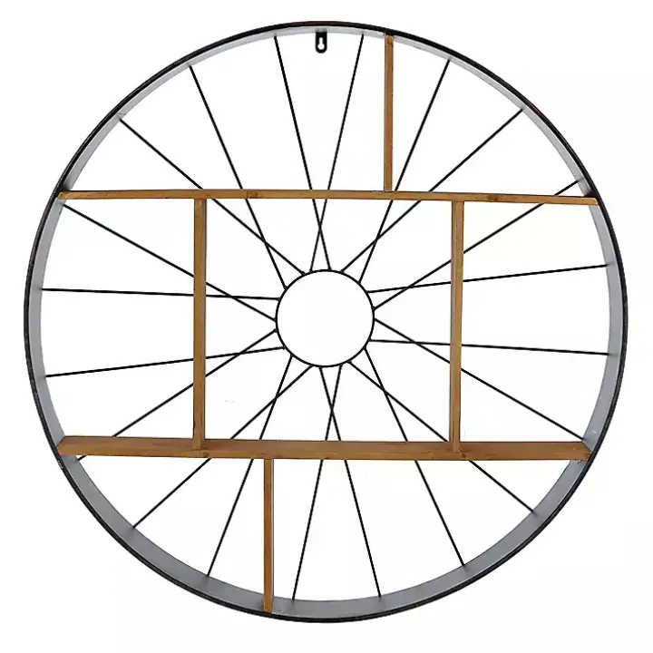 Wood and Iron Bicycle Wheel Shelf
