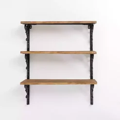 Wood and Iron Scroll 3-Tier Wall Shelf