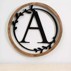 Wood and Metal Laurel Monogram A Plaque