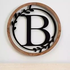 Wood and Metal Laurel Monogram B Plaque