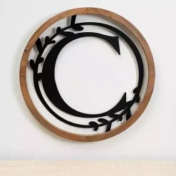 Wood and Metal Laurel Monogram C Plaque
