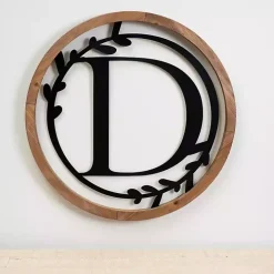Wood and Metal Laurel Monogram D Plaque