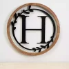 Wood and Metal Laurel Monogram H Plaque
