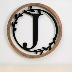 Wood and Metal Laurel Monogram J Plaque