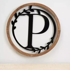 Wood and Metal Laurel Monogram P Plaque