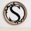 Wood and Metal Laurel Monogram S Plaque