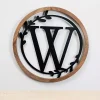 Wood and Metal Laurel Monogram W Plaque
