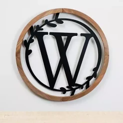 Wood and Metal Laurel Monogram W Plaque