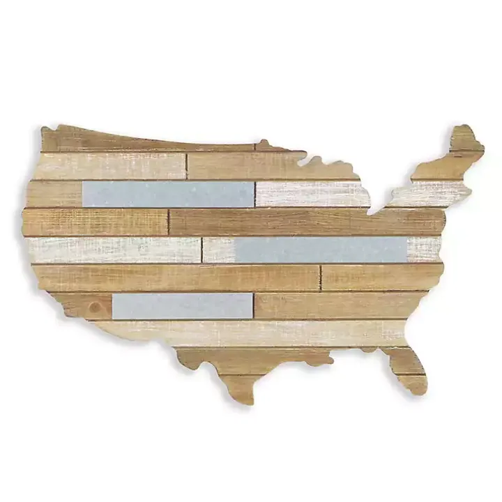 Wood and Metal Plank USA Map Wall Plaque