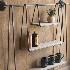 Wood and Metal Three-Tier Side Modern Wall Shelf
