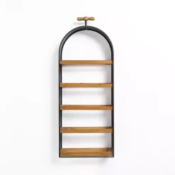 Wood and Metal 5-Tier Wine Bottle Wall Shelf