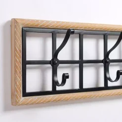 Wood and Metal Twisted Frame Hook Rack