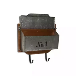 Wood and Metal Wall Storage Mail Box with Hooks