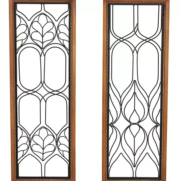 Wood and Metal Wire Wall Plaques, Set of 2