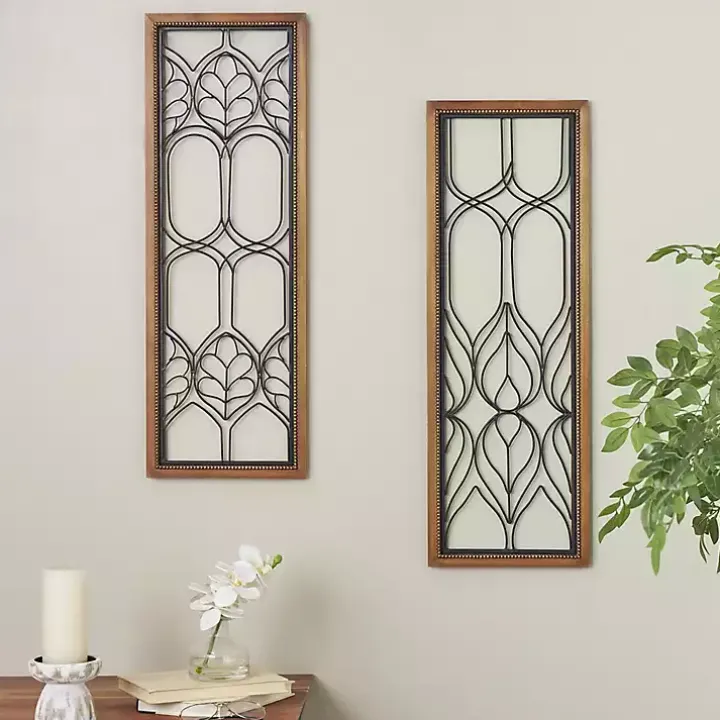 Wood and Metal Wire Wall Plaques, Set of 2
