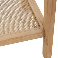 Wood Glass Top Console Table with Rattan Shelf