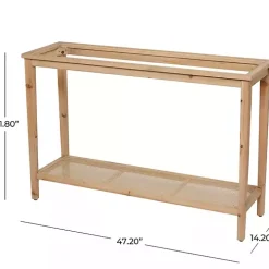 Wood Glass Top Console Table with Rattan Shelf