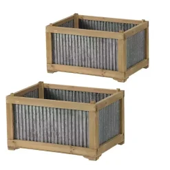 Wood Planters with Galvanized Sides, Set of 2