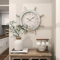 Wood Ship Wheel Wall Clock