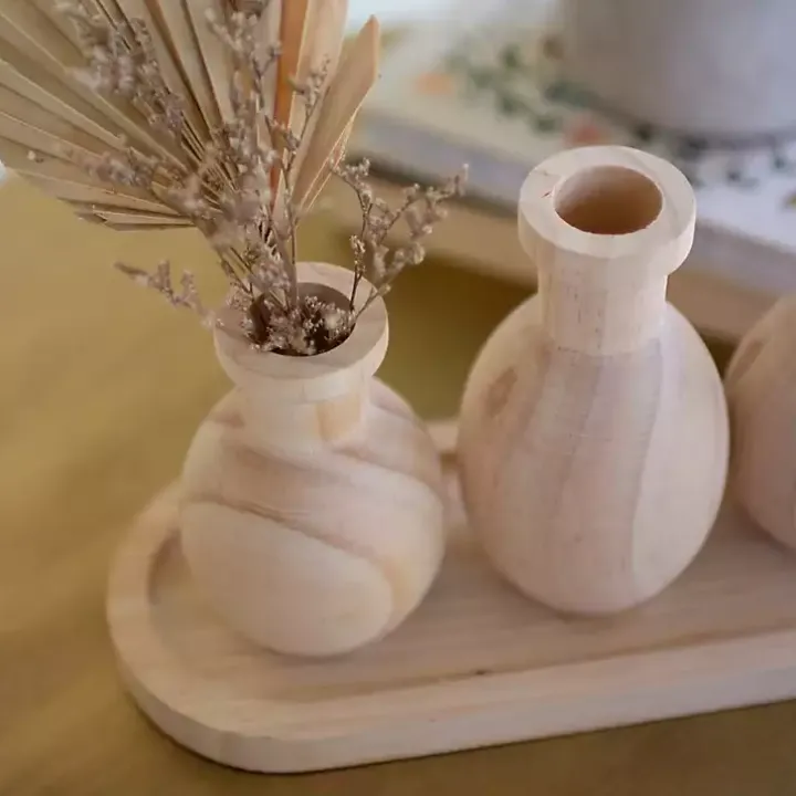 Wooden Bud Vases on Tray
