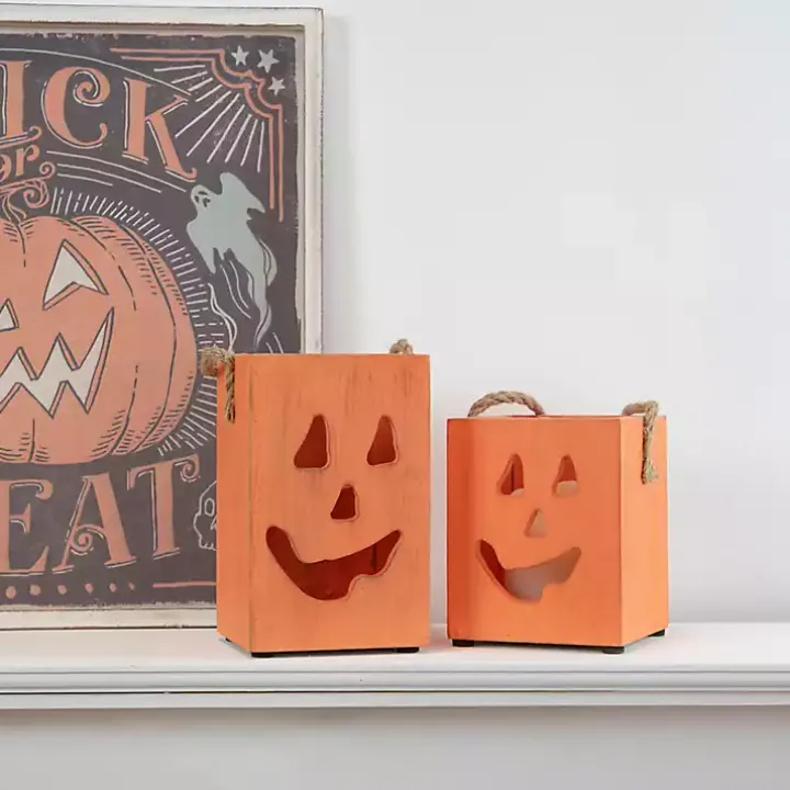 Wooden Jack O' Lantern Candle Holder